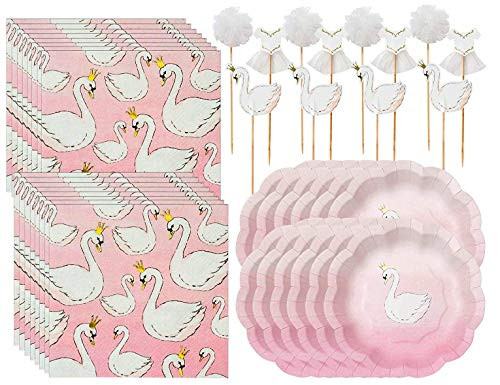 Talking Tables We Heart Swans Party Bundle for Birthdays, Celebrations & Parties | Paper Plates, Cocktail Napkins, Cake Toppers