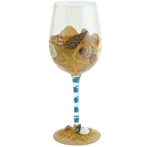 Designs by Lolita "Seaside" Hand-painted Artisan Wine Glass, 15 oz.