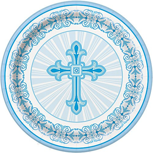 Radiant Cross Blue Religious Dinner Plates, 8ct
