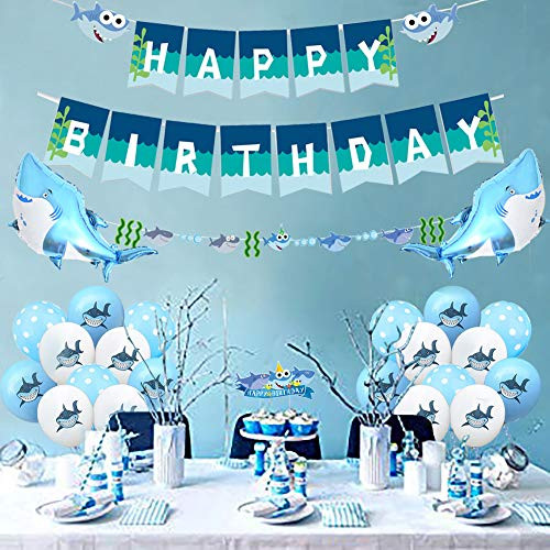 Shark Birthday Party Decorations for Boys, Shark Happy Birthday Banners Under the Sea Ocean Theme Cake Toppers Color Shark Balloons Garland for kids 1st 2nd 3rd Party Supplies Shark Birthday Party Decorations for Boys, Shark Happy Birthday Banners Under the Sea Ocean Theme Cake Toppers Color Shark Balloons Garland for kids 1st 2nd 3rd Party Supplies
