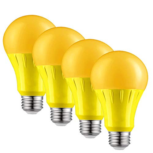 Dysmio Lighting Bug Light Bulb Yellow LED Bulbs, A19 Medium Base, Outdoor Porch Lights, Amber Bedroom Night Light Bulb - Pack of 4
