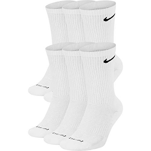 Nike Everyday Plus Cushion Crew Training Socks (6 Pair) (White, Large)