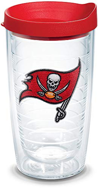 Tervis NFL Tampa Bay Buccaneers Primary Logo Insulated Tumbler with Emblem and Red Lid, 16oz, Clear Tervis NFL Tampa Bay Buccaneers Primary Logo Insulated Tumbler with Emblem and Red Lid, 16oz, Clear