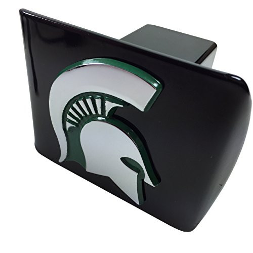 AMG Michigan State University Metal Emblem (Chrome with Green Trim) on Black Metal Hitch Cover