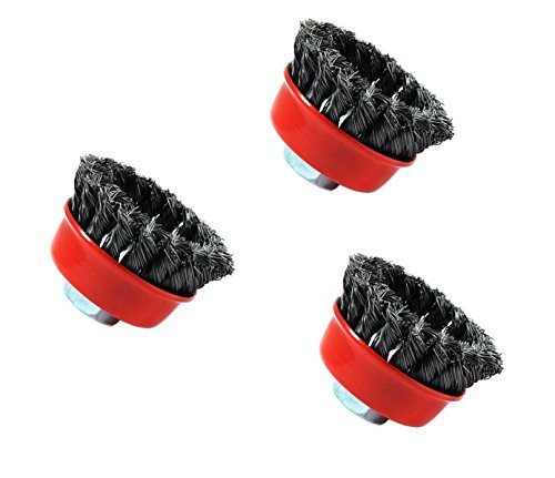 Forney 72757 Wire Cup Brush, Knotted with 5/8-Inch-11 Threaded Arbor, 2-3/4-Inch-by-.020-Inch, 3 Pack