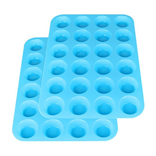 Silicone Mini Cupcake Baking Cups Muffin Pan - 24 Cups Silicone Mini Muffin Pan, Non Stick Silicone Molds for Baking(Blue) Silicone Mini Cupcake Baking Cups Muffin Pan - 24 Cups Silicone Mini Muffin Pan, Non Stick Silicone Molds for Baking(Blue)