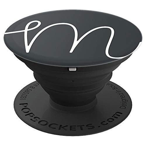 Silver White Initial Letter-M Phone grip Dark Gray PopSockets Grip and Stand for Phones and Tablets