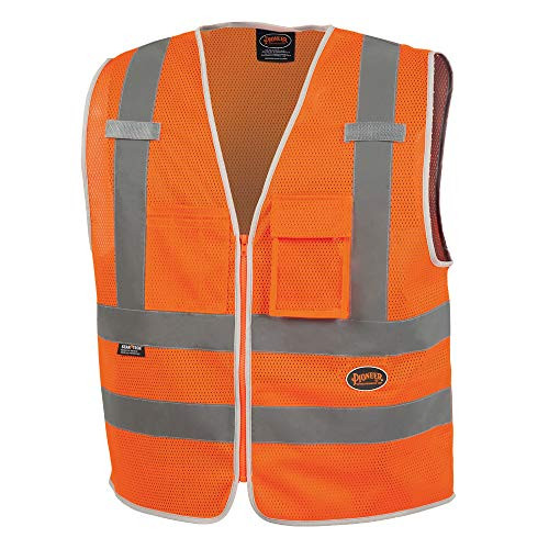 Pioneer Safety Vest for Men  Hi Vis Reflective Mesh Neon with 8 Pockets, Zipper Closure for Construction, Traffic, Security Work  Orange, Yellow/Green