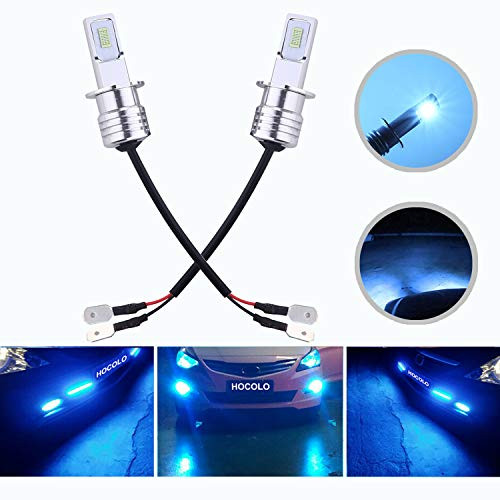 HOCOLO H3 LED Bulbs Ice Blue DRL Fog Driving Light Daytime Running Lamp Replace Halogen 3570 CSP Chips High Brightness Car Vehicle Parts Plug-N-Play Power Brighting Pack 2(H3_Fog/DRL,Ice Blue/8000K)