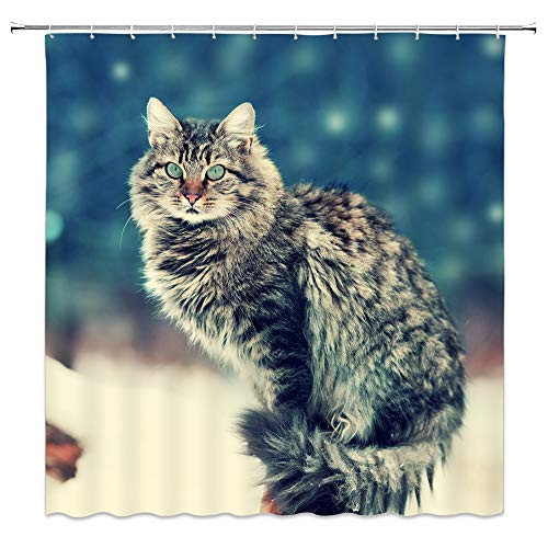 Pet Cat Shower Curtain Noble Animal Retro Beautiful Bathroom Decor Supplies Curtains Polyester Fabric Waterproof 70 x 70 Inches Include Hooks Color