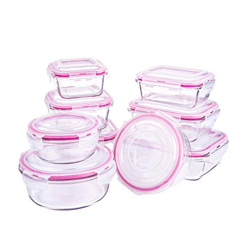 Shayne Glass Food Storage Containers with Lids, 9 sets Glass Meal Prep Containers, BPA-Free, Leak Proof and Airtight, Oven/Dishwasher/Microwave/Freezer Safe