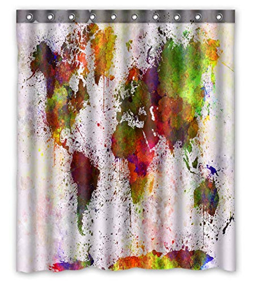 FMSHPON Abstract Splatters World Map in Watercolor Painting Waterproof Fabric Bathroom Shower Curtain Size 60x72 inches FMSHPON Abstract Splatters World Map in Watercolor Painting Waterproof Fabric Bathroom Shower Curtain Size 60x72 inches