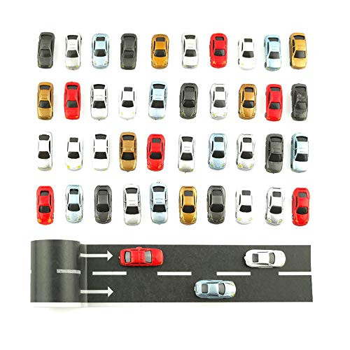 MAY.T N Gauge Plastic Model Cars with Road Tapes for 1/160 Scale Building Train Layout (Pack of 40)
