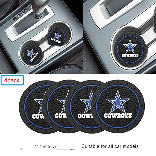 Luckily-2.8 Inch Diameter Oval Tough Car Logo Vehicle Travel Auto Cup Holder Insert Coaster Can 4 Pcs Pack for Dallas Cowboys Accessories (for 2-Cowboy)