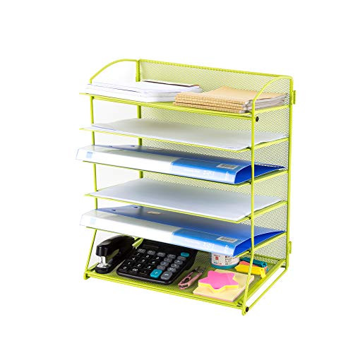 HGmart Mesh Desk Organizer 6 Trays Paper Holder Desktop File Letter Mail Document Sorter for Office or Home, Green