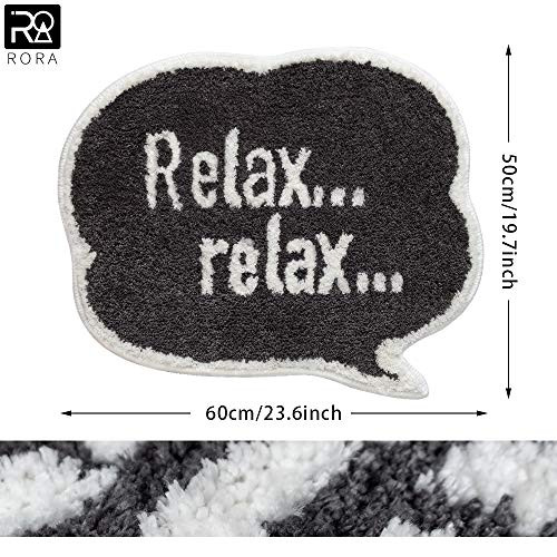RORA Bath Mat Black Gray Funny Clover Pattern with White Word Relax Cute Cartoon Bathroom Door Mat Microfiber Plush Water Absorbent Toilet Bath Rug Non Slip Washable (23.6"x19.7")