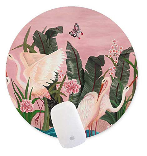 QJ CMJ Watercolor Flamingo and Flower Round Mouse pad Gaming Mouse Pad Rubber Round Mouse Mat?7.87inchx7.87inch?