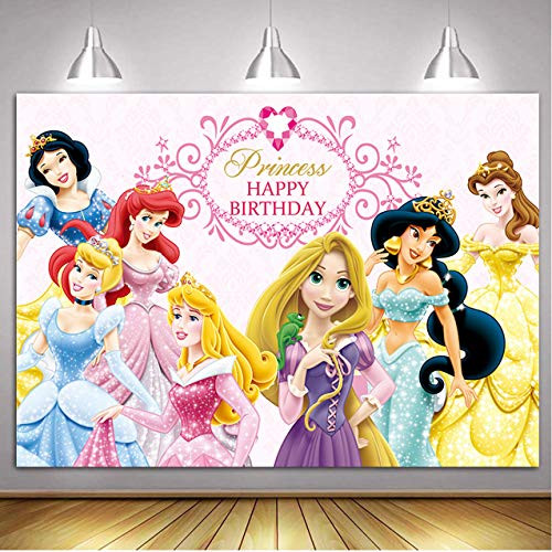 Vinyl Disney Princess Background 7x5ft Pink Baby Shower Backdrop for Girl Seamless Photography Background Princess Birthday Banner Customized Backgrounds Studio Photo Booth