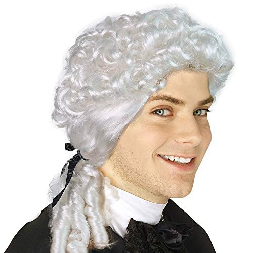 Skeleteen George Washington White Wig - Historical Colonial Powdered Wig with Ponytail Costume Accessory for All Ages