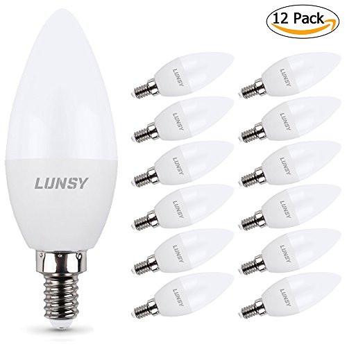 LUNSY E12 LED Candelabra Bulb, 60 Watt Equivalent, 500 Lumens Daylight White 5000K Chandelier Bulbs, Decorative Candle Light Bulbs E12 Base, Non-Dimmable, 12 Pack