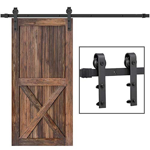 Sliding Barn Door Hardware Kit, 6.6ft J Shape Door Hanger Barn Door Kit for Single Barn Door Smoothly Quietly Easy Installation Sliding Door Hardware Fit Door Panel Width 30" to 39" Black(J Shape)