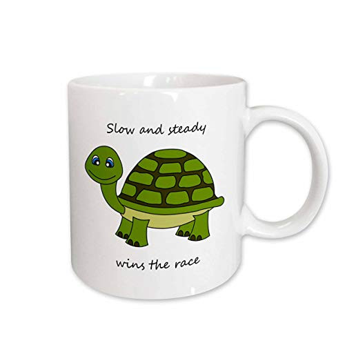 3dRose Slow and Steady Wins The Race Turtle Mug, 11-Ounce, Green