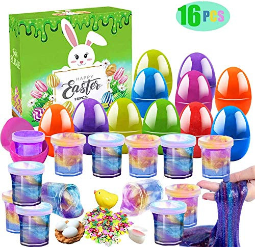 Galaxy Slime Toy 16 Pack Bright and Colorful Surprise Eggs with Mini Slime Inside - Perfect for Easter Hunts-Easter Basket Stuffers