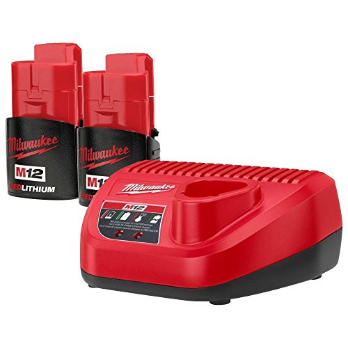 Milwaukee 48-11-2401 (2) M12 Red Lithium 1.5 12-Volt Lithium-ion Cordless Battery and (1) 48-59-2401 12Volt Lithium Battery Charger New