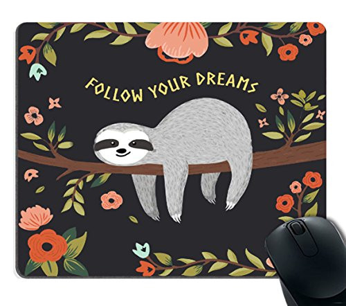 Smooffly Gaming Mouse Pad Custom,Follow Your Dreams Mouse pad Cute Baby Sloth on The Tree Personality Desings Gaming Mouse Pad