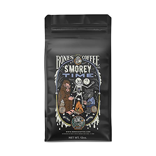 Bones Coffee Company Flavored Coffee Beans, S'morey Time Ground Coffee Beans, Low Acid Medium Roast S'mores Flavored Gourmet Coffee Beans (Ground)