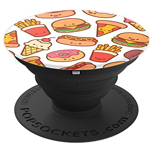 Snacks Pattern Gift White Donuts Hotdog Burgers Fries Lover PopSockets Grip and Stand for Phones and Tablets