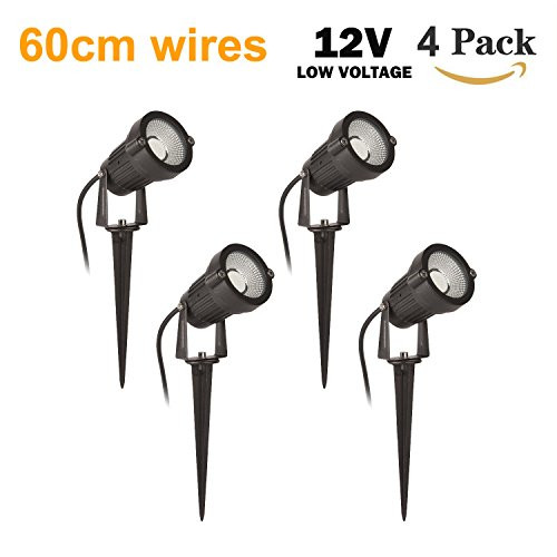 12 Volt Landscape Spot Lights 5 Watts 12v Landscape Lighting with Spike Spotlight 500 Lumens Decorative Low Voltage Outdoor Lighting 4 Units for Garden Path Deck Lighting Warm Soft Light 3000k
