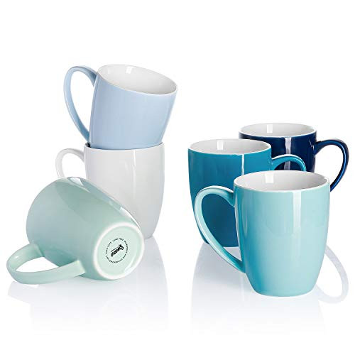 Sweese 611.003 Porcelain Mugs - 12 Ounce for Coffee, Tea, Mocha and Mulled Drinks - Set of 6, Cool Assorted Colors