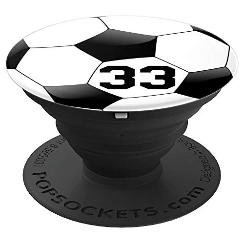 Soccer Ball Number 33 Player 33rd Birthday Black Zx PopSockets Grip and Stand for Phones and Tablets