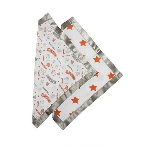 Bacati - Sports Muslin 2 Pc Security Blankets (Basketball Orange/Grey)