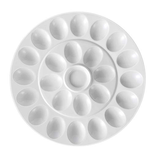 Flexzion Deviled Egg Tray - Ceramic White Porcelain 25 Cup Eggs Serving Tray Catering Platter for Hard Boiled Devil Eggs, Easter Eggs Holder & Deserts Unique Decorative Kitchen Dish Plate Palette