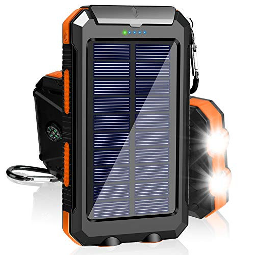 Solar Charger 20000mAh Portable Outdoor Waterproof Solar Power Bank, Camping External Backup Battery Pack Dual 5V USB Ports Output, 2 Led Light Flashlight with Compass (Orange) Solar Charger 20000mAh Portable Outdoor Waterproof Solar Power Bank, Camping External Backup Battery Pack Dual 5V USB Ports Output, 2 Led Light Flashlight with Compass (Orange)