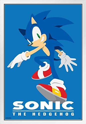 Pyramid America Sonic The Hedgehog Character Video Game Gaming White Wood Framed Poster 14x20