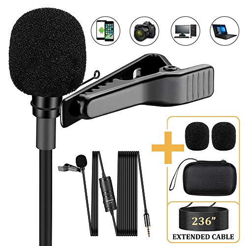 Soonpho Professional Lavalier Lapel Microphone,3.5mm Omnidirectional Condenser Mic Easy Clip On Microphone with Windscreen for iPhone,Camera,DSLR,Recording YouTube,Video Conference,Podcast,Interview