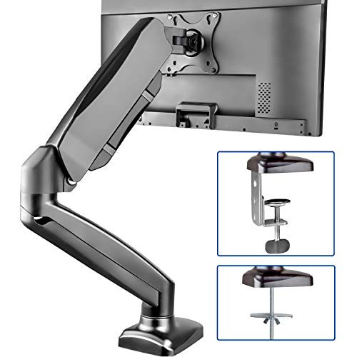 Single Monitor Desk Mount - Articulating Gas Spring Monitor Arm, Adjustable VESA Mount with C Clamp, Grommet Mounting Base, Computer Monitor Stand for Screen up to 32 inch