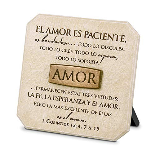 Lighthouse Christian Products Amor (Love) Sandstone 3.75 x 3.75 Cast Stone Bronze Title Bar Plaque