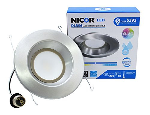 NICOR Lighting 5/6-Inch Dimmable 1200-Lumen 5000K LED Downlight Retrofit Kit for Recessed Housings, Nickel Trim (DLR56-3012-120-5K-NK)