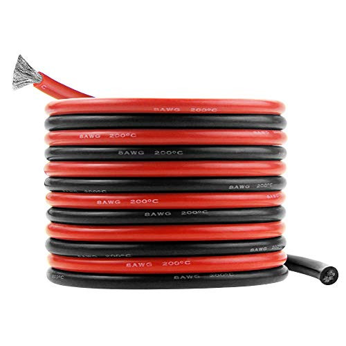 8AWG Silicone Copper Wire Black and Red Each 8 Feet Ultra Flexible 8 Gauge Tinned Conductor 16feet Electric Wire Stranded Cable For DIY,model planes,model ships,batteries,household appliances