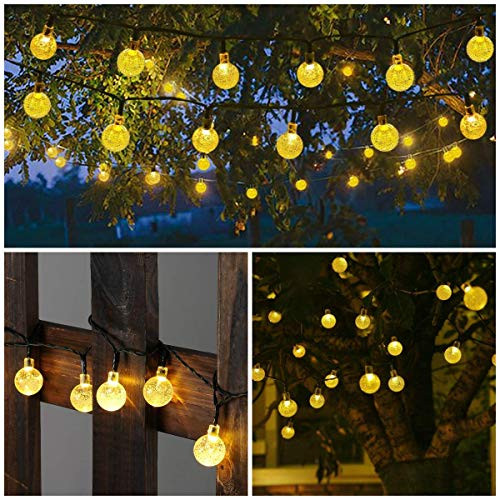 Globe Solar String Lights, 20ft 30 LED Outdoor Bulb String Lights,Waterproof 8 Modes Solar Patio Lights for Patio, Garden, Gazebo, Yard, Outdoors (Warm White)