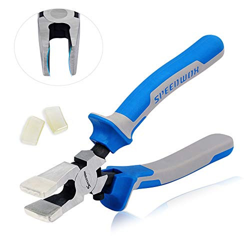 SPEEDWOX Glass Running Pliers with Rubber Tips for Glass Cutting 8 Inches Key Fob Pliers with Curved Jaws Heavy Duty for Stained Glass Work Durable Mosaics Breaking Tool