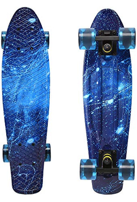 ChromeWheels Skateboards 22 inch Complete Skateboard Deck Mini Cruiser for Kids Boys Girls Youths Beginners, Starry Sky