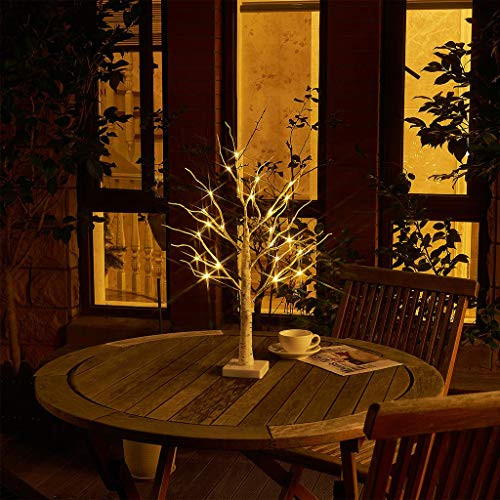 PEIDUO Lighted Birch Tree Ornaments Religious Decorations with 24L Warm White Hanging Easter Eggs Lights Battery Powered Timer for Home Party Festival Wedding Decor, 2FT Table Tree Lamp