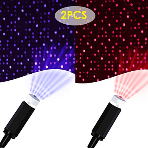 Maodaner USB Car Roof Star Projector Light LED Interior Lamp, Romantic Decoration Laser Strip Night Atmosphere Ambient Light- Plug and Play (1 Red Light + 1 Violet Blue Light)