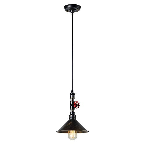 Retro Pendant Light?Industrial Metal Pendant Light with Black Adjustable Hanging Lighting Fixture for Cafe Kitchen Island Dining Room