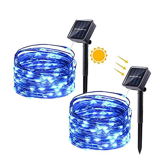 DooVee Solar String Lights,2 Pack 33ft 100 LED Solar String Lights Outdoor, Waterproof Copper Wire 8 Modes Solar Powered Fairy Lights for Christmas, Garden, Yard, Party, Patio, Wedding(Blue)